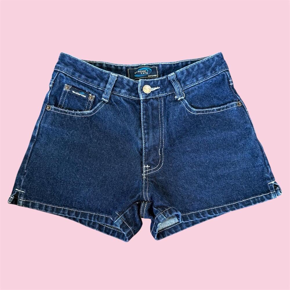 Vintage Weather Vane blue denim shorts with embroidered wings on back pockets